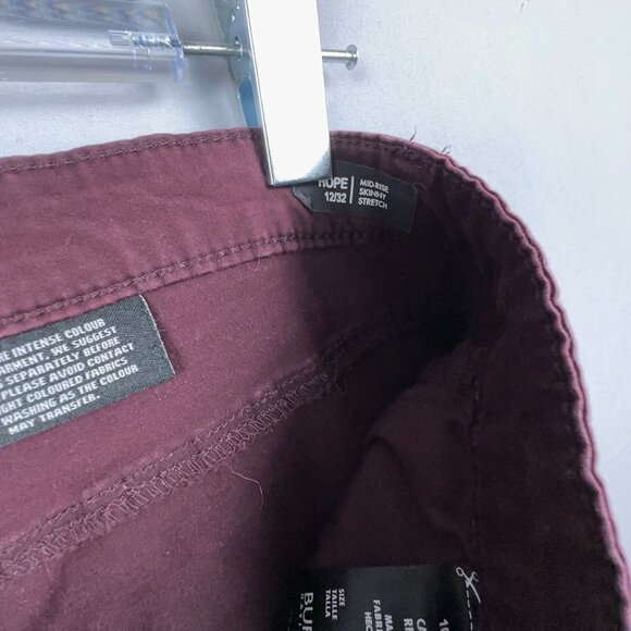Buffalo David Bitton Hope Skinny Jeans Womens Size 12/32 Mid Rise Stretch Maroon - Picture 8 of 15